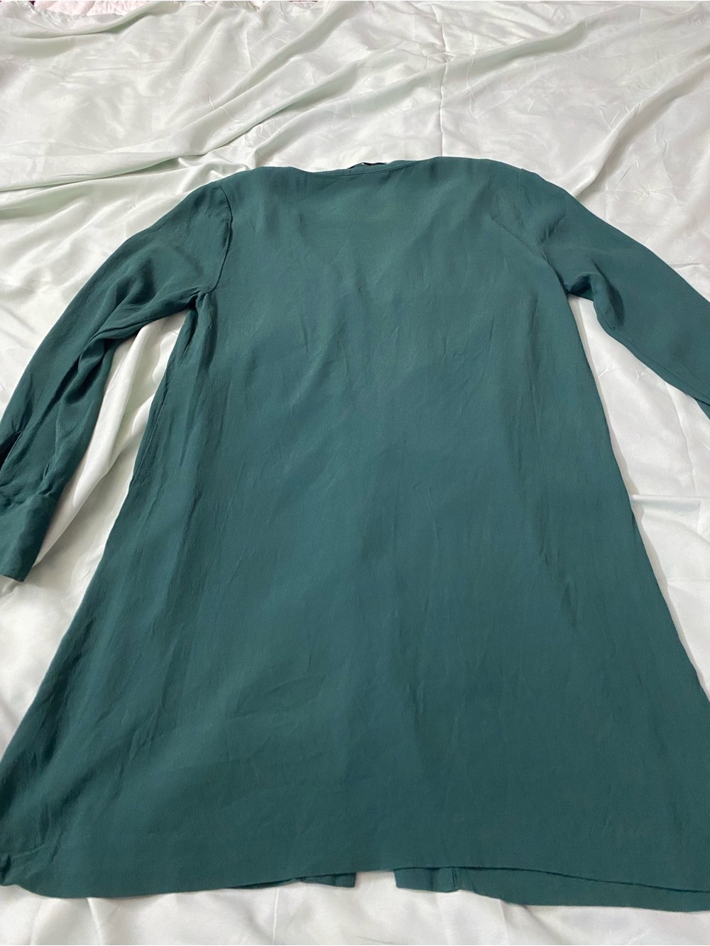 Madewell Teal Green Button-Front Mini Dress - Size M - Long Sleeve V-Neck - Picture 5 of 9